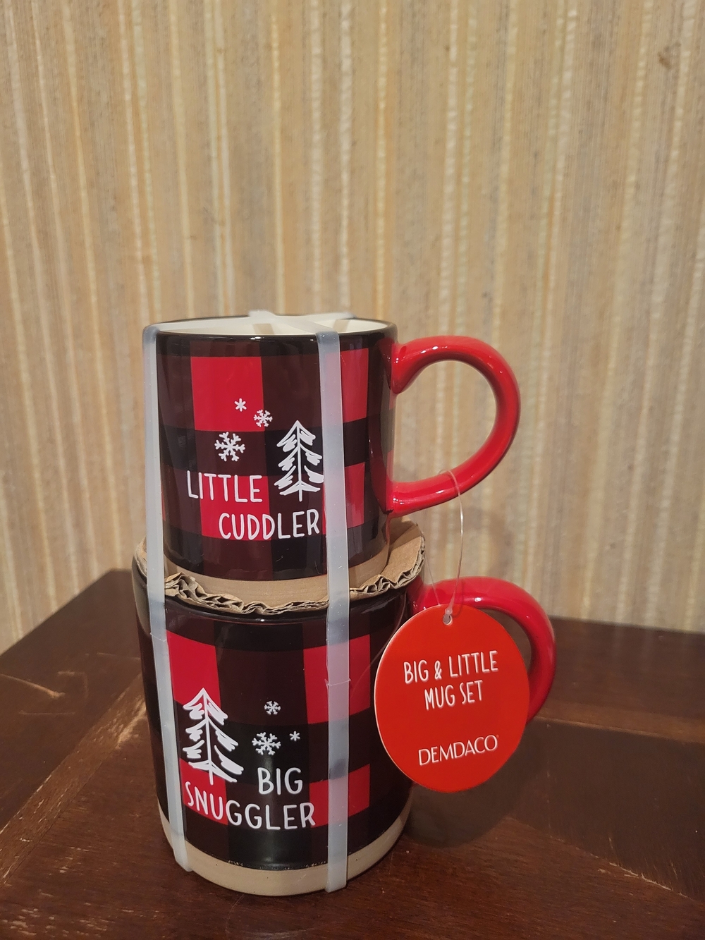 Demdaco Red and Black Buffalo Plaid Ceramic Mug Set (Pair) NWT